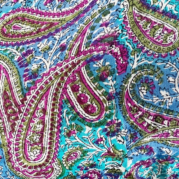 Tolani Paisley Print  Teal Tassel Silk Mini Dress Cover Up - Picture 7 of 9